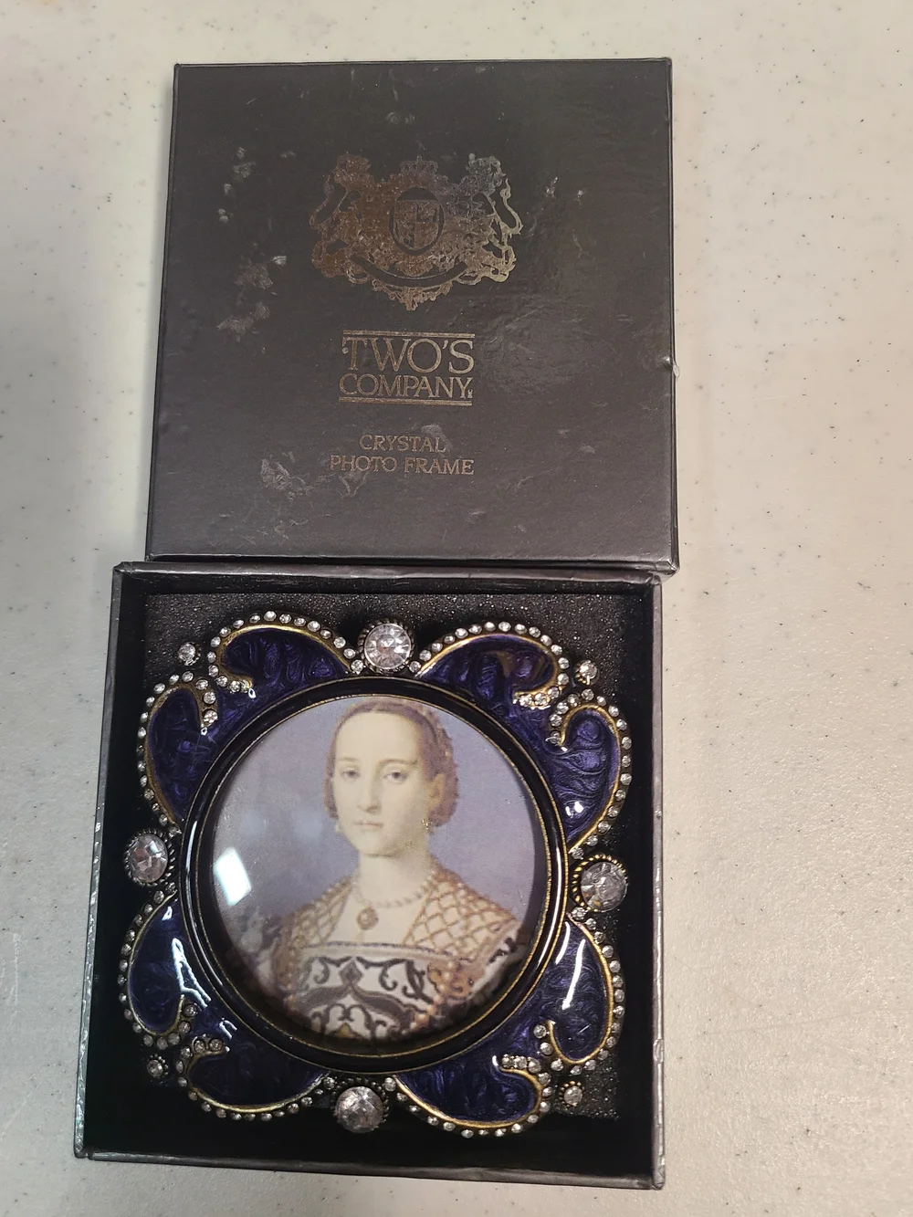 Two’s Company Jeweled Photo Frame Purple Enamel Portrait Eleonora di Toledo Mini